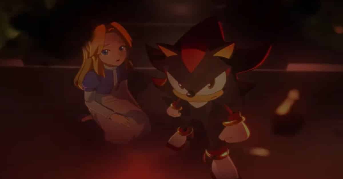 Descrição da imagem: personagem loira de olhos azuis e Sonic, um ouriço azul. Imagem: Divulgação.